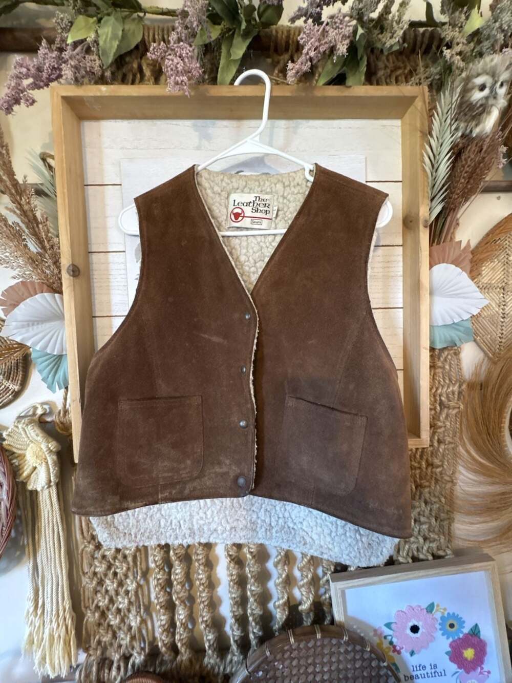 Sears The Leather Shop Suede Sherpa Vest Size L Brown